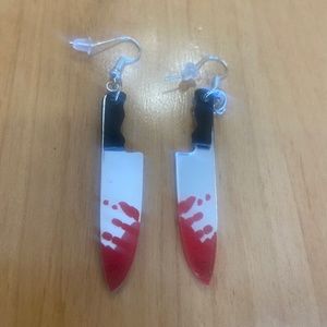 Halloween earrings bloody chefs knife